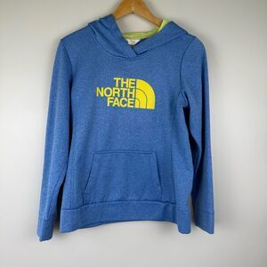 The North Face Heather Blue Yellow Logo Print Track Pullover Hoodie Ladies MED
